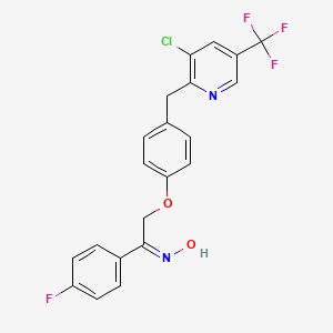 molecular formula C21H15ClF4N2O2 B2979580 (Z)-N-[2-(4-{[3-chloro-5-(trifluoromethyl)pyridin-2-yl]methyl}phenoxy)-1-(4-fluorophenyl)ethylidene]hydroxylamine CAS No. 339020-25-6