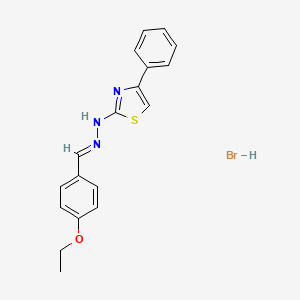 molecular formula C18H18BrN3OS B2979581 (Z)-2-((E)-(4-ethoxybenzylidene)hydrazono)-4-phenyl-2,3-dihydrothiazole hydrobromide CAS No. 351525-82-1