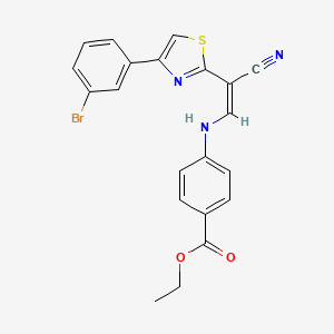 molecular formula C21H16BrN3O2S B2979586 (Z)-ethyl 4-((2-(4-(3-bromophenyl)thiazol-2-yl)-2-cyanovinyl)amino)benzoate CAS No. 1321741-14-3