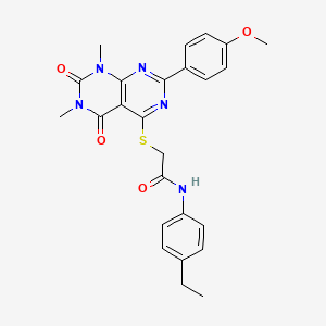 molecular formula C25H25N5O4S B2979593 N-(4-ethylphenyl)-2-((2-(4-methoxyphenyl)-6,8-dimethyl-5,7-dioxo-5,6,7,8-tetrahydropyrimido[4,5-d]pyrimidin-4-yl)thio)acetamide CAS No. 852171-68-7