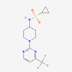 molecular formula C13H17F3N4O2S B2979601 N-[1-[4-(Trifluoromethyl)pyrimidin-2-yl]piperidin-4-yl]cyclopropanesulfonamide CAS No. 2415516-33-3