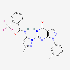 molecular formula C24H18F3N7O2 B2979607 N-(3-methyl-1-(4-oxo-1-(m-tolyl)-4,5-dihydro-1H-pyrazolo[3,4-d]pyrimidin-6-yl)-1H-pyrazol-5-yl)-2-(trifluoromethyl)benzamide CAS No. 1171956-54-9