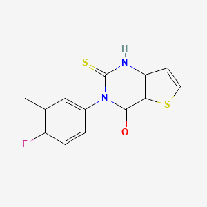 molecular formula C13H9FN2OS2 B2979614 3-(4-fluoro-3-methylphenyl)-2-thioxo-2,3-dihydrothieno[3,2-d]pyrimidin-4(1H)-one CAS No. 1255786-08-3