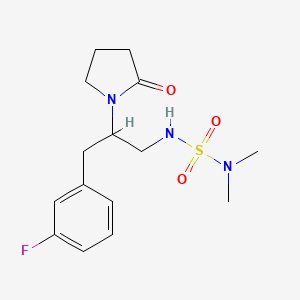 molecular formula C15H22FN3O3S B2979617 1-[1-(二甲基氨磺酰氨基)-3-(3-氟苯基)丙-2-基]-2-氧代吡咯烷 CAS No. 1421449-73-1