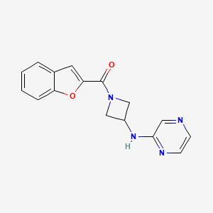 molecular formula C16H14N4O2 B2979619 Benzofuran-2-yl(3-(pyrazin-2-ylamino)azetidin-1-yl)methanone CAS No. 2192745-33-6