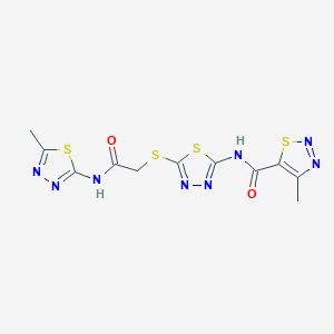 molecular formula C11H10N8O2S4 B2979627 4-methyl-N-(5-((2-((5-methyl-1,3,4-thiadiazol-2-yl)amino)-2-oxoethyl)thio)-1,3,4-thiadiazol-2-yl)-1,2,3-thiadiazole-5-carboxamide CAS No. 1351615-04-7