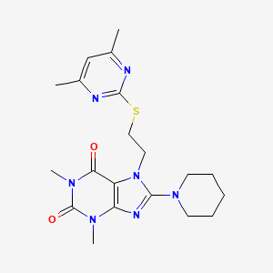 molecular formula C20H27N7O2S B2979631 7-[2-(4,6-Dimethyl-pyrimidin-2-ylsulfanyl)-ethyl]-1,3-dimethyl-8-piperidin-1-yl-3,7-dihydro-purine-2,6-dione CAS No. 674357-96-1