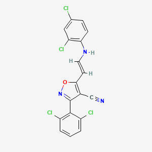 molecular formula C18H9Cl4N3O B2979636 5-[2-(2,4-二氯苯胺)乙烯基]-3-(2,6-二氯苯基)-4-异恶唑腈 CAS No. 338402-63-4