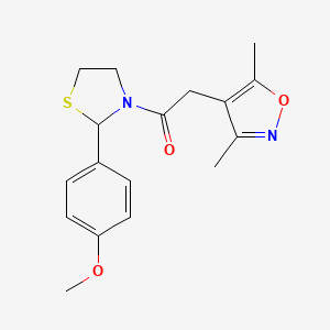 molecular formula C17H20N2O3S B2979656 2-(3,5-二甲基异恶唑-4-基)-1-(2-(4-甲氧基苯基)噻唑烷-3-基)乙酮 CAS No. 2034483-91-3