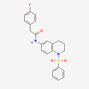 molecular formula C23H21FN2O3S B2979659 2-(4-fluorophenyl)-N-(1-(phenylsulfonyl)-1,2,3,4-tetrahydroquinolin-6-yl)acetamide CAS No. 941871-63-2