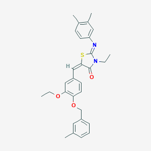 molecular formula C30H32N2O3S B297966 2-[(3,4-Dimethylphenyl)imino]-5-{3-ethoxy-4-[(3-methylbenzyl)oxy]benzylidene}-3-ethyl-1,3-thiazolidin-4-one 