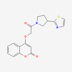 molecular formula C18H16N2O4S B2979667 4-(2-oxo-2-(3-(thiazol-2-yl)pyrrolidin-1-yl)ethoxy)-2H-chromen-2-one CAS No. 2034468-68-1