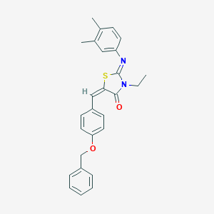 molecular formula C27H26N2O2S B297967 5-[4-(Benzyloxy)benzylidene]-2-[(3,4-dimethylphenyl)imino]-3-ethyl-1,3-thiazolidin-4-one 
