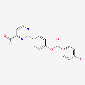 molecular formula C18H11FN2O3 B2979688 4-(4-甲酰基-2-嘧啶基)苯基 4-氟苯甲酸酯 CAS No. 477870-91-0