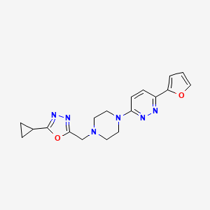 molecular formula C18H20N6O2 B2979744 2-Cyclopropyl-5-[[4-[6-(furan-2-yl)pyridazin-3-yl]piperazin-1-yl]methyl]-1,3,4-oxadiazole CAS No. 2380190-53-2