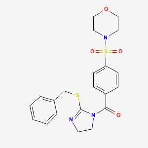 molecular formula C21H23N3O4S2 B2979750 (2-Benzylsulfanyl-4,5-dihydroimidazol-1-yl)-(4-morpholin-4-ylsulfonylphenyl)methanone CAS No. 851864-58-9