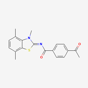 molecular formula C19H18N2O2S B2979757 4-acetyl-N-(3,4,7-trimethyl-1,3-benzothiazol-2-ylidene)benzamide CAS No. 868369-46-4