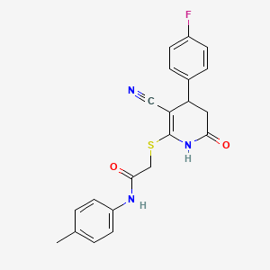 molecular formula C21H18FN3O2S B2979758 2-{[3-氰基-4-(4-氟苯基)-6-羟基-4,5-二氢吡啶-2-基]硫代}-N-(4-甲基苯基)乙酰胺 CAS No. 370847-86-2