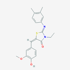 molecular formula C21H22N2O3S B297976 (2E,5E)-2-[(3,4-dimethylphenyl)imino]-3-ethyl-5-(4-hydroxy-3-methoxybenzylidene)-1,3-thiazolidin-4-one 