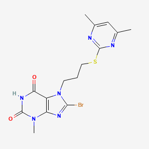 molecular formula C15H17BrN6O2S B2979764 8-溴-7-(3-((4,6-二甲基嘧啶-2-基)硫代)丙基)-3-甲基-1H-嘌呤-2,6(3H,7H)-二酮 CAS No. 879467-70-6