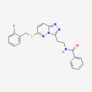molecular formula C21H18FN5OS B2979770 N-(2-(6-((2-fluorobenzyl)thio)-[1,2,4]triazolo[4,3-b]pyridazin-3-yl)ethyl)benzamide CAS No. 872994-39-3
