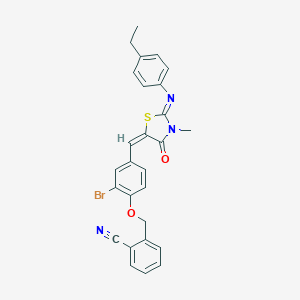 molecular formula C27H22BrN3O2S B297978 2-({2-bromo-4-[(E)-{(2E)-2-[(4-ethylphenyl)imino]-3-methyl-4-oxo-1,3-thiazolidin-5-ylidene}methyl]phenoxy}methyl)benzonitrile 