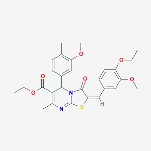 molecular formula C28H30N2O6S B297981 ethyl 2-(4-ethoxy-3-methoxybenzylidene)-5-(3-methoxy-4-methylphenyl)-7-methyl-3-oxo-2,3-dihydro-5H-[1,3]thiazolo[3,2-a]pyrimidine-6-carboxylate 