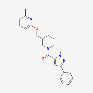 molecular formula C23H26N4O2 B2979829 (2-Methyl-5-phenylpyrazol-3-yl)-[3-[(6-methylpyridin-2-yl)oxymethyl]piperidin-1-yl]methanone CAS No. 2379986-45-3