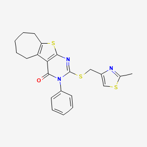 2-(((2-methylthiazol-4-yl)methyl)thio)-3-phenyl-6,7,8,9-tetrahydro-3H-cyclohepta[4,5]thieno[2,3-d]pyrimidin-4(5H)-one