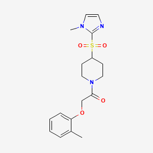 molecular formula C18H23N3O4S B2979835 1-(4-((1-methyl-1H-imidazol-2-yl)sulfonyl)piperidin-1-yl)-2-(o-tolyloxy)ethanone CAS No. 2034522-73-9