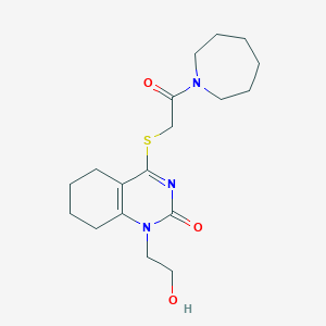 molecular formula C18H27N3O3S B2979842 4-((2-(azepan-1-yl)-2-oxoethyl)thio)-1-(2-hydroxyethyl)-5,6,7,8-tetrahydroquinazolin-2(1H)-one CAS No. 920233-96-1