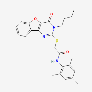 molecular formula C25H27N3O3S B2979844 2-[(3-丁基-4-氧代-3,4-二氢[1]苯并呋喃[3,2-d]嘧啶-2-基)硫anyl]-N-(2,4,6-三甲苯基)乙酰胺 CAS No. 899982-20-8