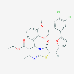 molecular formula C30H26Cl2N2O6S B297985 ethyl 2-{[5-(3,4-dichlorophenyl)-2-furyl]methylene}-5-(2-ethoxy-3-methoxyphenyl)-7-methyl-3-oxo-2,3-dihydro-5H-[1,3]thiazolo[3,2-a]pyrimidine-6-carboxylate 