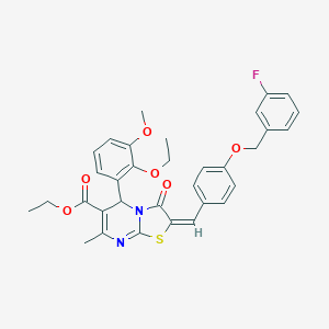 molecular formula C33H31FN2O6S B297986 ethyl 5-(2-ethoxy-3-methoxyphenyl)-2-{4-[(3-fluorobenzyl)oxy]benzylidene}-7-methyl-3-oxo-2,3-dihydro-5H-[1,3]thiazolo[3,2-a]pyrimidine-6-carboxylate 