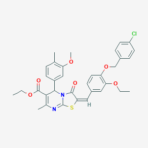 molecular formula C34H33ClN2O6S B297987 ethyl 2-{4-[(4-chlorobenzyl)oxy]-3-ethoxybenzylidene}-5-(3-methoxy-4-methylphenyl)-7-methyl-3-oxo-2,3-dihydro-5H-[1,3]thiazolo[3,2-a]pyrimidine-6-carboxylate 