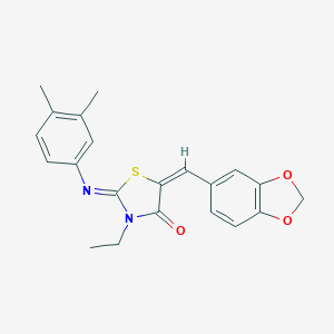 molecular formula C21H20N2O3S B297989 5-(1,3-Benzodioxol-5-ylmethylene)-2-[(3,4-dimethylphenyl)imino]-3-ethyl-1,3-thiazolidin-4-one 