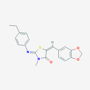 molecular formula C20H18N2O3S B297990 5-(1,3-Benzodioxol-5-ylmethylene)-2-[(4-ethylphenyl)imino]-3-methyl-1,3-thiazolidin-4-one 