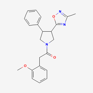 molecular formula C22H23N3O3 B2979918 2-(2-Methoxyphenyl)-1-(3-(3-methyl-1,2,4-oxadiazol-5-yl)-4-phenylpyrrolidin-1-yl)ethanone CAS No. 1903882-49-4