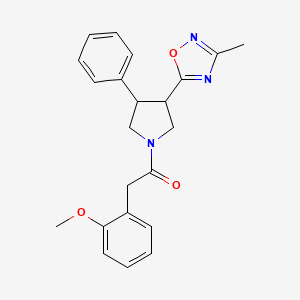 molecular formula C22H23N3O3 B2979918 2-(2-甲氧苯基)-1-(3-(3-甲基-1,2,4-恶二唑-5-基)-4-苯基吡咯烷-1-基)乙酮 CAS No. 1903882-49-4