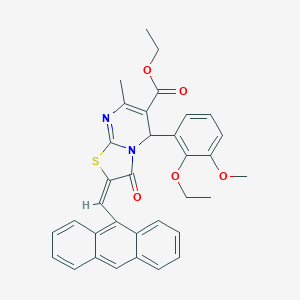 molecular formula C34H30N2O5S B297993 ethyl 2-(9-anthrylmethylene)-5-(2-ethoxy-3-methoxyphenyl)-7-methyl-3-oxo-2,3-dihydro-5H-[1,3]thiazolo[3,2-a]pyrimidine-6-carboxylate 