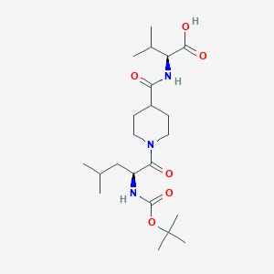 molecular formula C22H39N3O6 B2979934 (2S)-3-methyl-2-[[1-[(2S)-4-methyl-2-[(2-methylpropan-2-yl)oxycarbonylamino]pentanoyl]piperidine-4-carbonyl]amino]butanoic acid CAS No. 956947-51-6