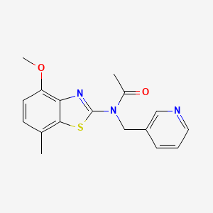 molecular formula C17H17N3O2S B2979936 N-(4-methoxy-7-methylbenzo[d]thiazol-2-yl)-N-(pyridin-3-ylmethyl)acetamide CAS No. 891115-53-0
