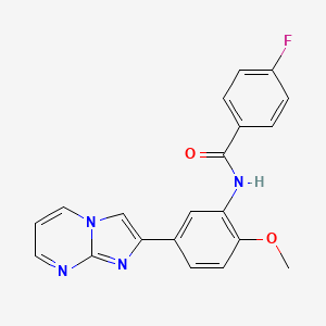 molecular formula C20H15FN4O2 B2979944 4-fluoro-N-(5-(imidazo[1,2-a]pyrimidin-2-yl)-2-methoxyphenyl)benzamide CAS No. 847388-05-0