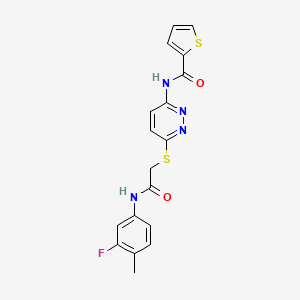 molecular formula C18H15FN4O2S2 B2979945 N-(6-((2-((3-氟-4-甲基苯基)氨基)-2-氧代乙基)硫代)吡哒嗪-3-基)噻吩-2-甲酰胺 CAS No. 1021062-05-4