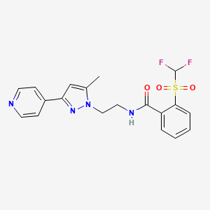 molecular formula C19H18F2N4O3S B2979946 2-((difluoromethyl)sulfonyl)-N-(2-(5-methyl-3-(pyridin-4-yl)-1H-pyrazol-1-yl)ethyl)benzamide CAS No. 2034476-59-8