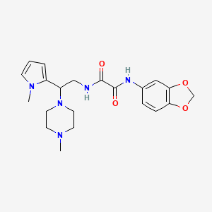 molecular formula C21H27N5O4 B2979948 N1-(benzo[d][1,3]dioxol-5-yl)-N2-(2-(1-methyl-1H-pyrrol-2-yl)-2-(4-methylpiperazin-1-yl)ethyl)oxalamide CAS No. 1049403-38-4