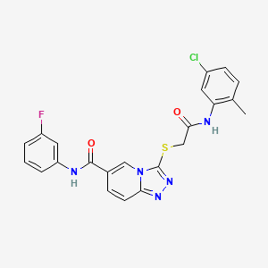 molecular formula C22H17ClFN5O2S B2979949 3-({[(5-chloro-2-methylphenyl)carbamoyl]methyl}sulfanyl)-N-(3-fluorophenyl)-[1,2,4]triazolo[4,3-a]pyridine-6-carboxamide CAS No. 1112429-97-6