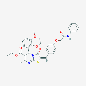molecular formula C34H33N3O7S B297995 ethyl 2-[4-(2-anilino-2-oxoethoxy)benzylidene]-5-(2-ethoxy-3-methoxyphenyl)-7-methyl-3-oxo-2,3-dihydro-5H-[1,3]thiazolo[3,2-a]pyrimidine-6-carboxylate 