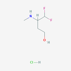 molecular formula C5H12ClF2NO B2979954 4,4-Difluoro-3-(methylamino)butan-1-ol;hydrochloride CAS No. 2377030-88-9