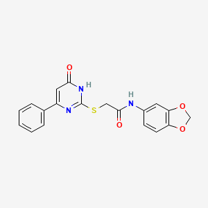 molecular formula C19H15N3O4S B2979961 N-(苯并[d][1,3]二氧杂环-5-基)-2-((6-氧代-4-苯基-1,6-二氢嘧啶-2-基)硫代)乙酰胺 CAS No. 518017-82-8